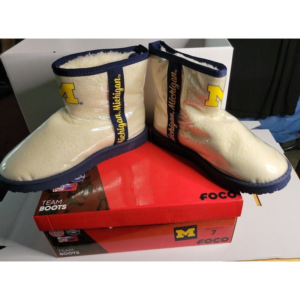 FOCO U Of M Women's Sherpa Rain Boots team Michigan Wolverine NEW White 7